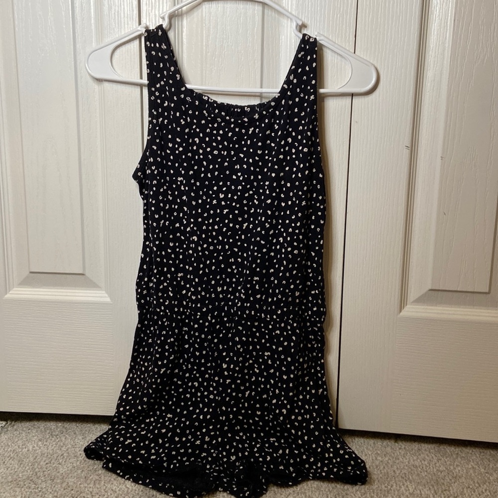 Girls black and white polkadots romper.